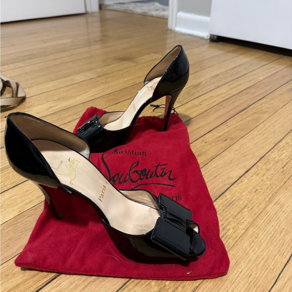 Christian Louboutin Black Peep-Toe Heels